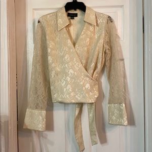 Cream, wrap, lace blouse size 8